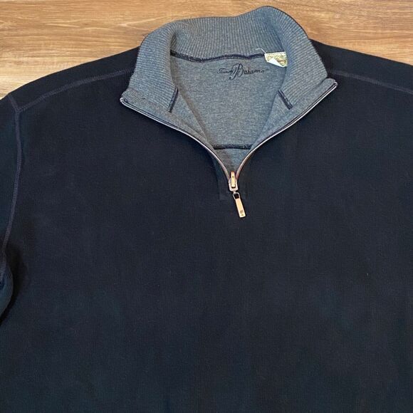 Tommy Bahama Sweater Mens Large 1/4 Zip Reversible Flip Side Black Gray - Picture 2 of 9